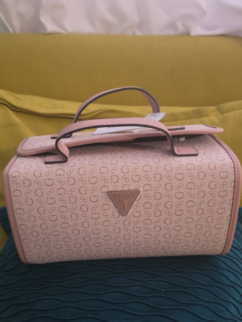 GUESS Pink Monogram Cosmetic Case with Top Handle